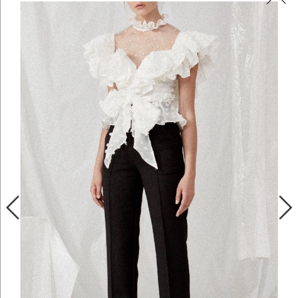 White Mesh Ruffle Top - Picture 3 of 4